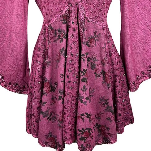 Agan Traders Fall 3/4 Bell Sleeve V Neck Embellishment Bohemian Tops for Women - Sequin Beaded Flared Vintage Women's Blouses in Kuwait