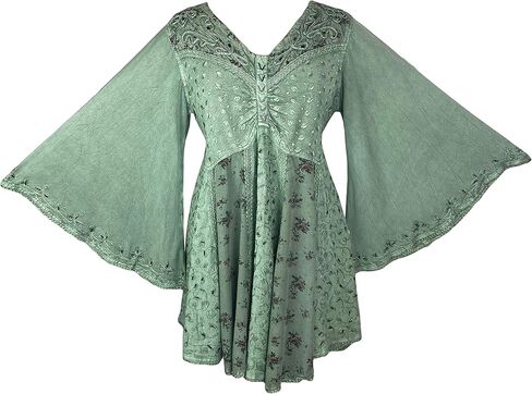 Agan Traders Fall 3/4 Bell Sleeve V Neck Embellishment Bohemian Tops for Women - Sequin Beaded Flared Vintage Women's Blouses in Kuwait