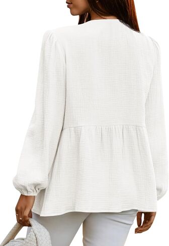 Tankaneo Womens Bow Tie Front Tops Babydoll Puff Long Sleeve Blouse Y2k Cotton Shirt in Saudi Arabia