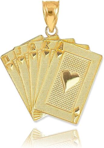 14K Yellow, White, or Rose Gold Heart Suit Royal Flush Poker Hand Cards Pendant Charm in Kuwait