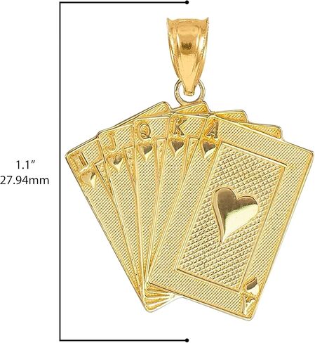 14K Yellow, White, or Rose Gold Heart Suit Royal Flush Poker Hand Cards Pendant Charm in Kuwait