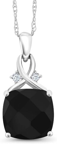 عقد بقلادة من العقيق الأسود من الذهب الأبيض عيار 10 قيراط من Gem Stone King للنساء (3.68 قيراط، حجر ميلاد ديسمبر من الأحجار الكريمة، قطع وسادة الشطرنج 10 مم، مع سلسلة 18 بوصة) in Saudi Arabia