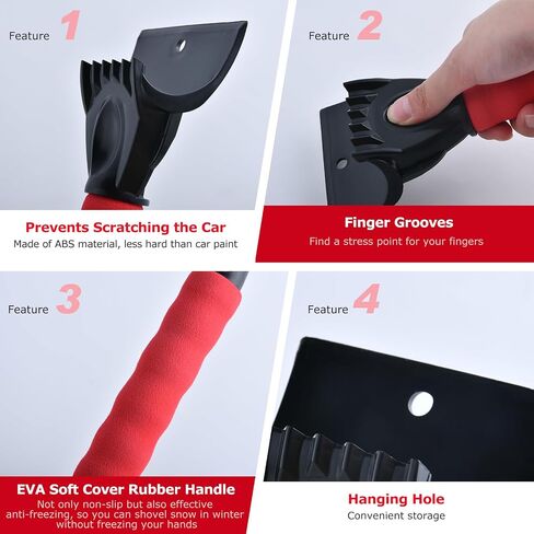 CHANGE MOORE Ice Scrapers for Car Windshield 2 Pack, Snow Brush Scrapers Car Window Frost Removal with Foam Handle, Windshield Frost Scraper for Car Truck SUV Window and Windshield (Red + Black) in Saudi Arabia