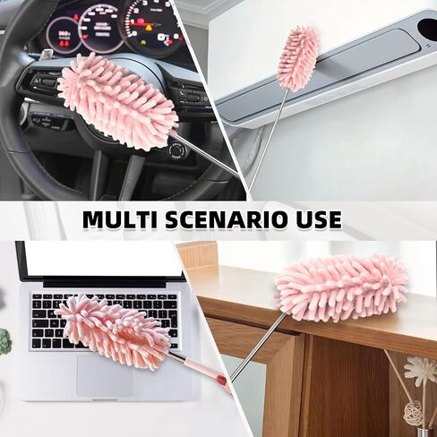 2Pcs Car Interior Duster with Extension Pole Soft Dash Vent Dusting Car Detailing Wash Brushes with Long Handle Duster Cleaner Tool New Car Must Haves for Car Cleaning Supplies (Pink) in Kuwait