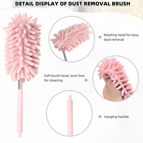 2Pcs Car Interior Duster with Extension Pole Soft Dash Vent Dusting Car Detailing Wash Brushes with Long Handle Duster Cleaner Tool New Car Must Haves for Car Cleaning Supplies (Pink) in Kuwait