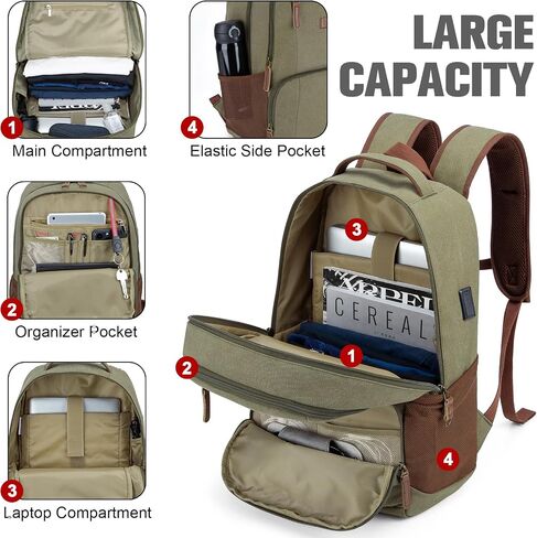 Tzowla Canvas Laptop College Backpack for Men and Women,Travel Work Vintage Rucksack with USB/Type-C Charging Port,Lightweight Hiking Casual Daypack Backpacks fit 15.6 inch Notebook,Black in Saudi Arabia