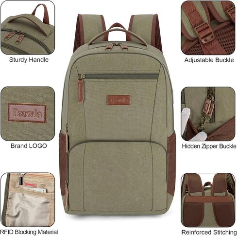 Tzowla Canvas Laptop College Backpack for Men and Women,Travel Work Vintage Rucksack with USB/Type-C Charging Port,Lightweight Hiking Casual Daypack Backpacks fit 15.6 inch Notebook,Black in Saudi Arabia