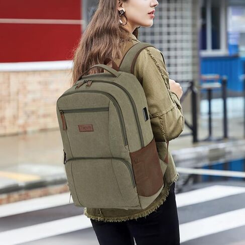 Tzowla Canvas Laptop College Backpack for Men and Women,Travel Work Vintage Rucksack with USB/Type-C Charging Port,Lightweight Hiking Casual Daypack Backpacks fit 15.6 inch Notebook,Black in Saudi Arabia