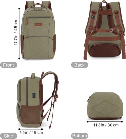 Tzowla Canvas Laptop College Backpack for Men and Women,Travel Work Vintage Rucksack with USB/Type-C Charging Port,Lightweight Hiking Casual Daypack Backpacks fit 15.6 inch Notebook,Black in Saudi Arabia