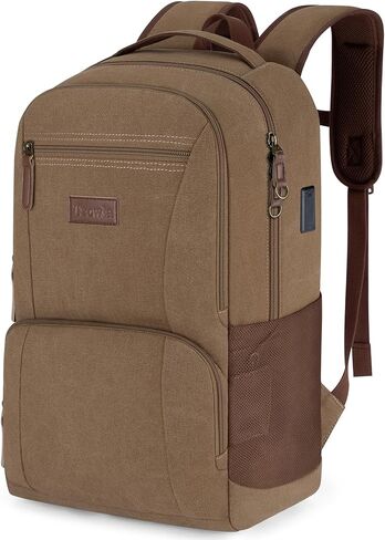 Tzowla Canvas Laptop College Backpack for Men and Women,Travel Work Vintage Rucksack with USB/Type-C Charging Port,Lightweight Hiking Casual Daypack Backpacks fit 15.6 inch Notebook,Black in Saudi Arabia
