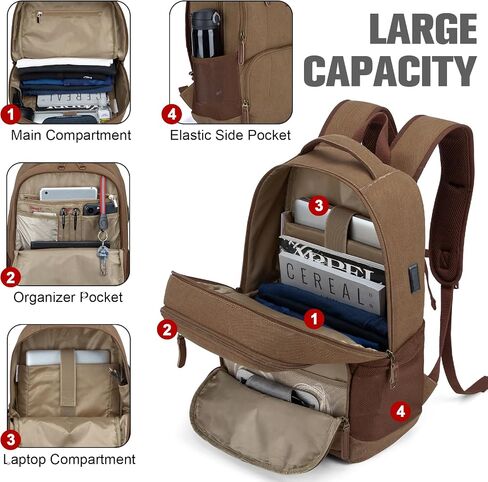 Tzowla Canvas Laptop College Backpack for Men and Women,Travel Work Vintage Rucksack with USB/Type-C Charging Port,Lightweight Hiking Casual Daypack Backpacks fit 15.6 inch Notebook,Black in Saudi Arabia