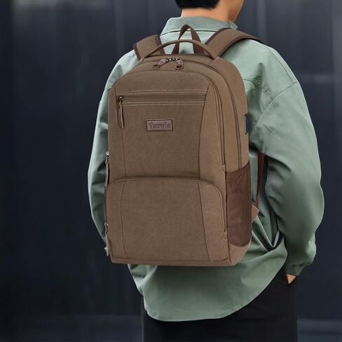 Tzowla Canvas Laptop College Backpack for Men and Women,Travel Work Vintage Rucksack with USB/Type-C Charging Port,Lightweight Hiking Casual Daypack Backpacks fit 15.6 inch Notebook,Black in Saudi Arabia