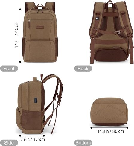 Tzowla Canvas Laptop College Backpack for Men and Women,Travel Work Vintage Rucksack with USB/Type-C Charging Port,Lightweight Hiking Casual Daypack Backpacks fit 15.6 inch Notebook,Black in Saudi Arabia