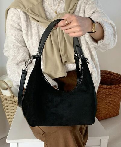 Suede Crescent Bag Women 2024 Retro Suede Slouchy Bag Fall Work Handbag Shoulder Bag Slouchy Tote Underarm Purse in Kuwait