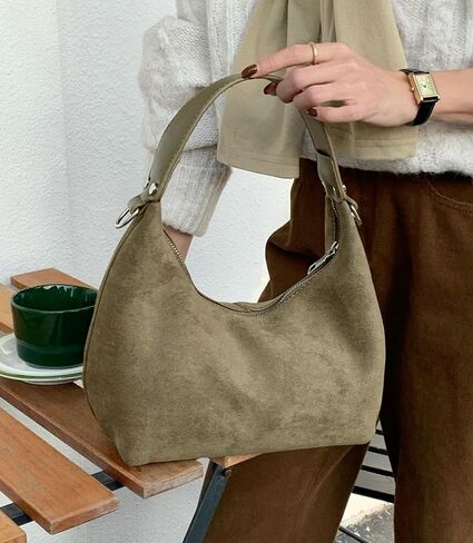 Suede Crescent Bag Women 2024 Retro Suede Slouchy Bag Fall Work Handbag Shoulder Bag Slouchy Tote Underarm Purse in Kuwait