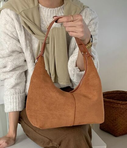 Suede Crescent Bag Women 2024 Retro Suede Slouchy Bag Fall Work Handbag Shoulder Bag Slouchy Tote Underarm Purse in Kuwait