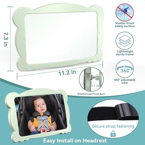 Shatterproof Baby Car Mirror for Backseat: Adjustable Car Seat Mirror for Baby Rear Facing Easy Install on Headrest - Stability Crystal Clear Wide View for Newborn Infants Toddlers in Saudi Arabia