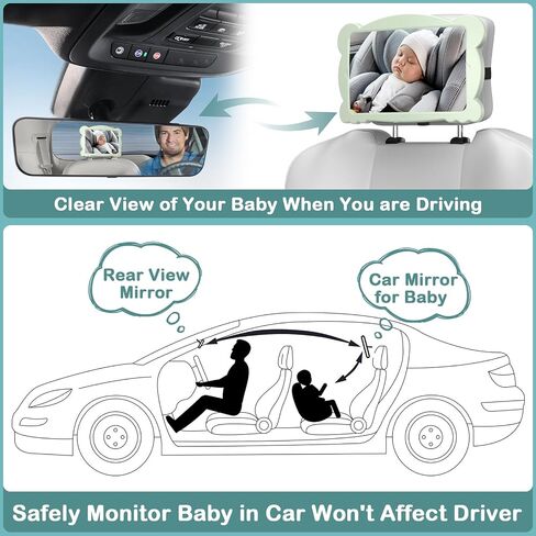 Shatterproof Baby Car Mirror for Backseat: Adjustable Car Seat Mirror for Baby Rear Facing Easy Install on Headrest - Stability Crystal Clear Wide View for Newborn Infants Toddlers in Saudi Arabia