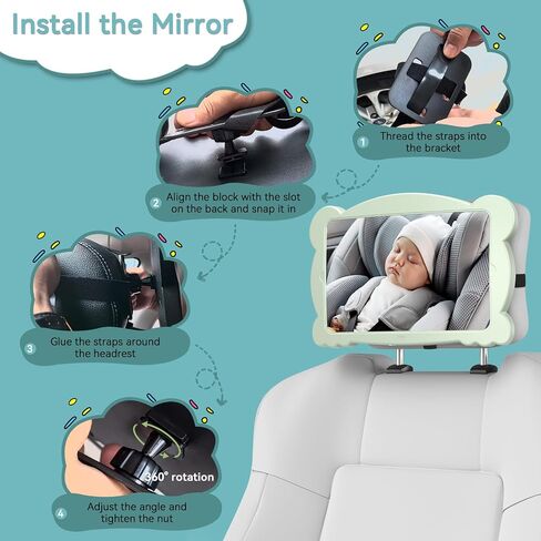 Shatterproof Baby Car Mirror for Backseat: Adjustable Car Seat Mirror for Baby Rear Facing Easy Install on Headrest - Stability Crystal Clear Wide View for Newborn Infants Toddlers in Saudi Arabia