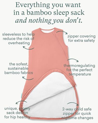 Supersoft Sleep Sack 1.0 TOG, Premium Bamboo Viscose Toddler Sleeping Bag, 2-Way Safe Zipper Sleepsacks 2-4T (Blush) in Kuwait