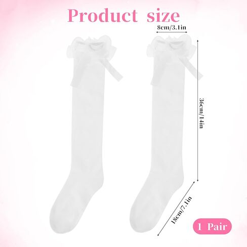 Vin Beauty White Lace Knee High Socks Cotton Long Lolita Socks with Bow Ruffle Socks Calf Socks Bow Style Frilly Socks for Girls Women Socks for Daily Wear Dating Performances Parties in Saudi Arabia