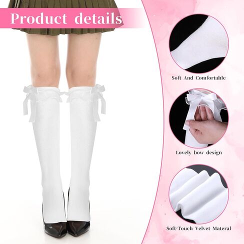 Vin Beauty White Lace Knee High Socks Cotton Long Lolita Socks with Bow Ruffle Socks Calf Socks Bow Style Frilly Socks for Girls Women Socks for Daily Wear Dating Performances Parties in Saudi Arabia