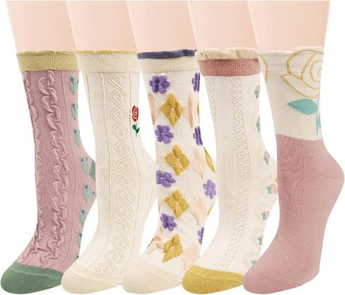Benefeet Sox Womens Cute Socks Ruffle Socks Cotton Fashion Socks for Women Crew Turn Cuff Socks Funny Cool Summer Socks in Kuwait