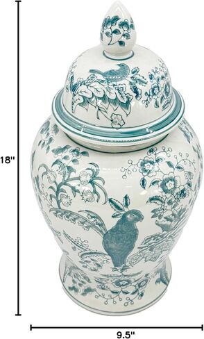 برطمان زنجبيل من السيراميك الفسيفساء المطلي يدويًا باللونين الأزرق الفاتح والبني من جالت إنترناشيونال مقاس 45.72 سم مع غطاء من الخزف الصيني، مزهرية للمطبخ، ديكور المنزل للتصميم الداخلي in Kuwait