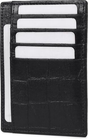 Genuine Leather Slim Card Holder Wallet for Men – Premium and Stylish Card Holder with Capacity for 7-10 Cards and Currency Compartment – Stylish and Functional Leather Wallet (BLACK) in Saudi Arabia