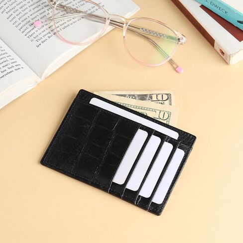 Genuine Leather Slim Card Holder Wallet for Men – Premium and Stylish Card Holder with Capacity for 7-10 Cards and Currency Compartment – Stylish and Functional Leather Wallet (BLACK) in Saudi Arabia