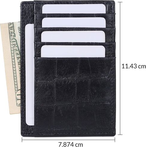 Genuine Leather Slim Card Holder Wallet for Men – Premium and Stylish Card Holder with Capacity for 7-10 Cards and Currency Compartment – Stylish and Functional Leather Wallet (BLACK) in Saudi Arabia