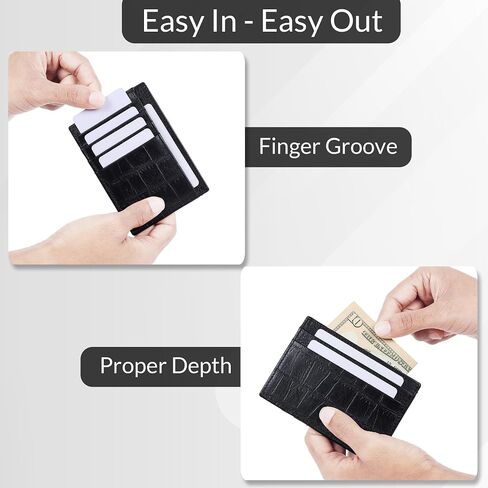 Genuine Leather Slim Card Holder Wallet for Men – Premium and Stylish Card Holder with Capacity for 7-10 Cards and Currency Compartment – Stylish and Functional Leather Wallet (BLACK) in Saudi Arabia
