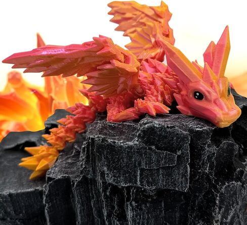 Laser Dreamy 3D Printed Dragon with Wings, Baby 3D Printed Dragons Table Flexible Wing Articulated Fidget Crystal Dragon Decors Home Office School Decoration in Saudi Arabia