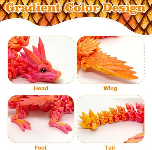 Laser Dreamy 3D Printed Dragon with Wings, Baby 3D Printed Dragons Table Flexible Wing Articulated Fidget Crystal Dragon Decors Home Office School Decoration in Saudi Arabia
