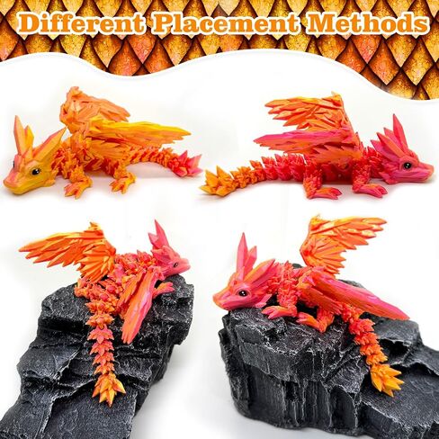 Laser Dreamy 3D Printed Dragon with Wings, Baby 3D Printed Dragons Table Flexible Wing Articulated Fidget Crystal Dragon Decors Home Office School Decoration in Saudi Arabia