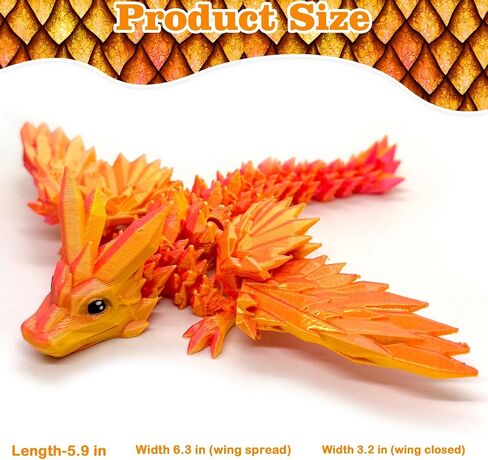 Laser Dreamy 3D Printed Dragon with Wings, Baby 3D Printed Dragons Table Flexible Wing Articulated Fidget Crystal Dragon Decors Home Office School Decoration in Saudi Arabia