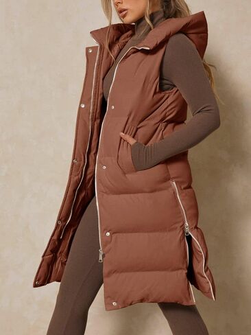 Inorin Womens Down Vest with Stand Collar Thick Hooded Sleeveless Long Coats Jacket in Kuwait