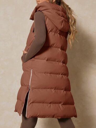 Inorin Womens Down Vest with Stand Collar Thick Hooded Sleeveless Long Coats Jacket in Kuwait