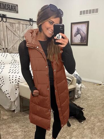 Inorin Womens Down Vest with Stand Collar Thick Hooded Sleeveless Long Coats Jacket in Kuwait
