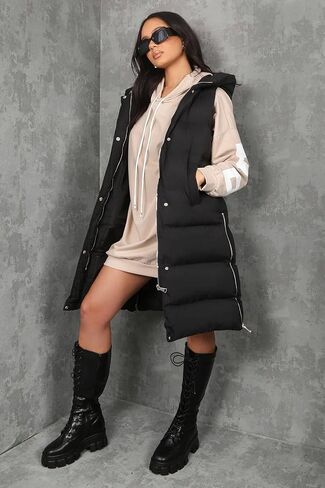 Inorin Womens Down Vest with Stand Collar Thick Hooded Sleeveless Long Coats Jacket in Kuwait