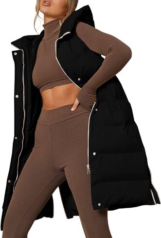 Inorin Womens Down Vest with Stand Collar Thick Hooded Sleeveless Long Coats Jacket in Kuwait