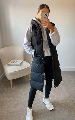 Inorin Womens Down Vest with Stand Collar Thick Hooded Sleeveless Long Coats Jacket in Kuwait