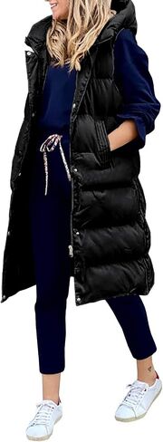 Inorin Womens Down Vest with Stand Collar Thick Hooded Sleeveless Long Coats Jacket in Kuwait
