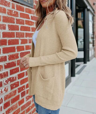 سترة صوفية نسائية من MEROKEETY لخريف 2024 مفتوحة من الأمام وأكمام طويلة وسترات منسوجة مريحة مع جيوب in Kuwait