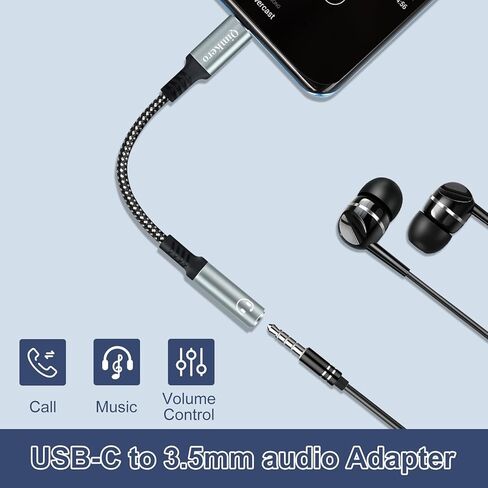 محول مقبس سماعة رأس أنثى USB من النوع C إلى 3.5 ملم (عبوة من قطعتين)، سلك كابل USB C إلى Aux Audio Dongle لهاتف iPhone 15/15 Pro Max/15 Plus/، iPad Pro MacBook Pixel XL Samsung Galaxy S20 S21 S23 S23+ in Kuwait