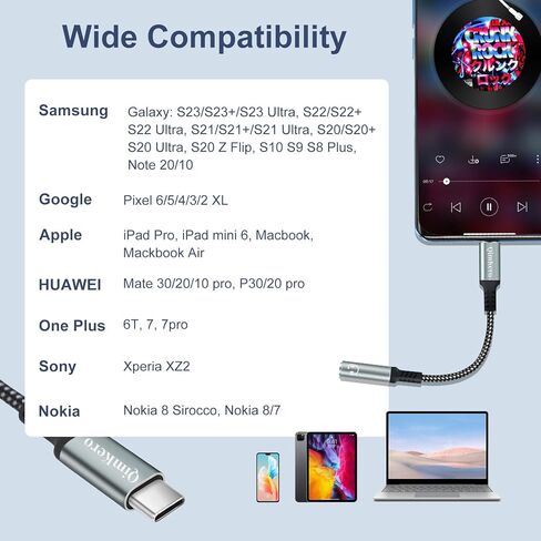 محول مقبس سماعة رأس أنثى USB من النوع C إلى 3.5 ملم (عبوة من قطعتين)، سلك كابل USB C إلى Aux Audio Dongle لهاتف iPhone 15/15 Pro Max/15 Plus/، iPad Pro MacBook Pixel XL Samsung Galaxy S20 S21 S23 S23+ in Kuwait