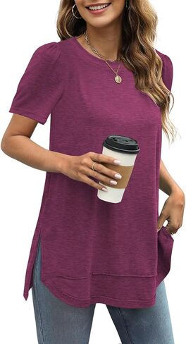 JomeDesign Summer Tops for Women Trendy Short Sleeve Shirts Side Split Loose Casual Tunic Tops in Saudi Arabia