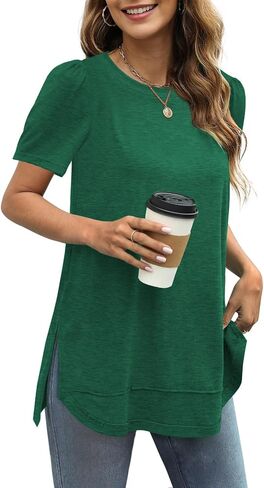 JomeDesign Summer Tops for Women Trendy Short Sleeve Shirts Side Split Loose Casual Tunic Tops in Saudi Arabia
