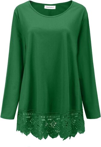 Plus Size Tunic Tops for Women Loose Fit Long Sleeve Cotton Lace Extender Blouse Shirts Dressy for Leggings in Saudi Arabia