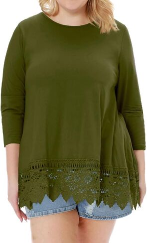 Plus Size Tunic Tops for Women Loose Fit Long Sleeve Cotton Lace Extender Blouse Shirts Dressy for Leggings in Saudi Arabia